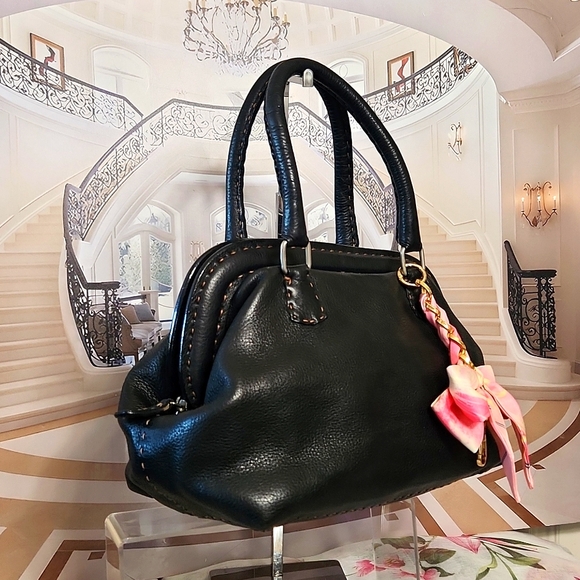 AUTHENTIC FENDI Selleria Pebbled Leather Handbag Dr's Style - Picture 2 of 14